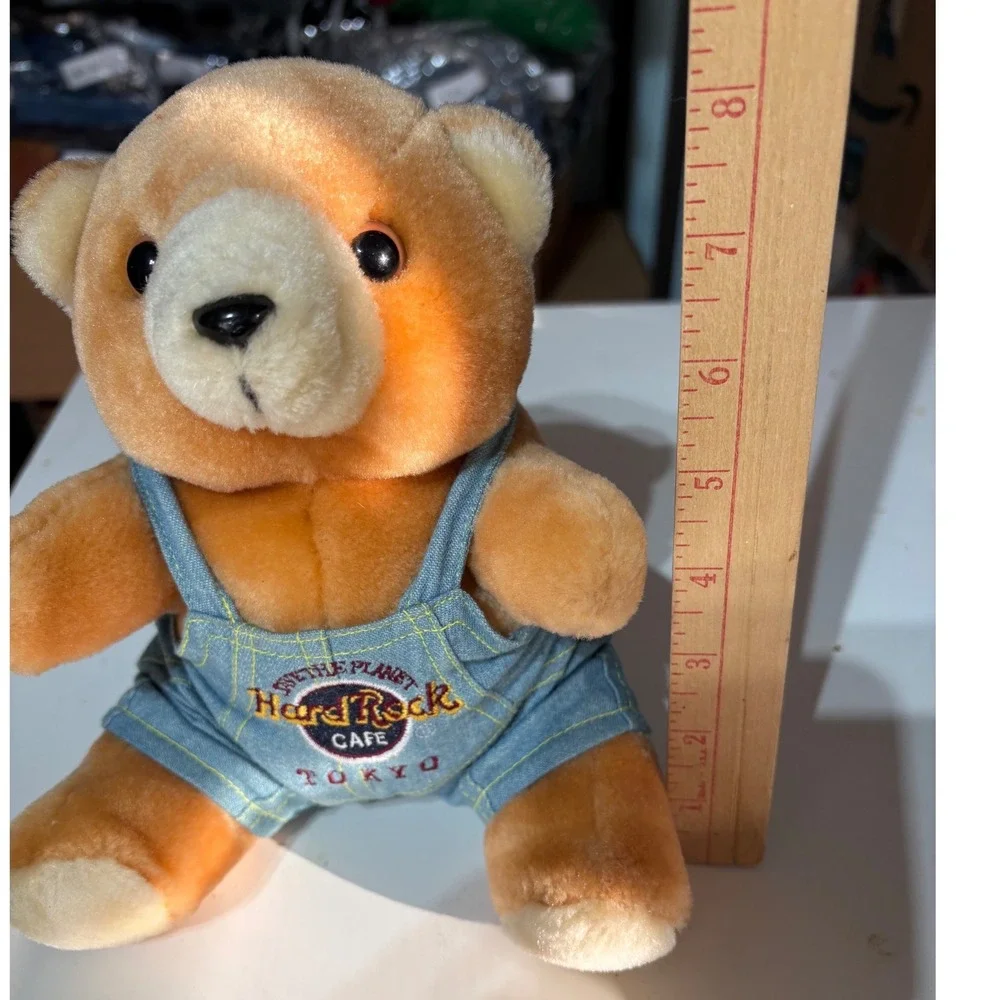 Hard Rock Cafe Tokyo Vintage Teddy Bear Plush Save the Planet Denim Overalls 8in